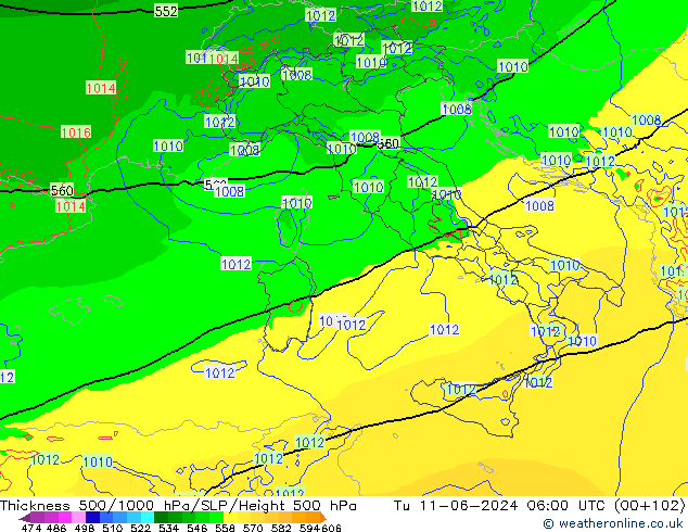 Espesor 500-1000 hPa Arpege-eu mar 11.06.2024 06 UTC