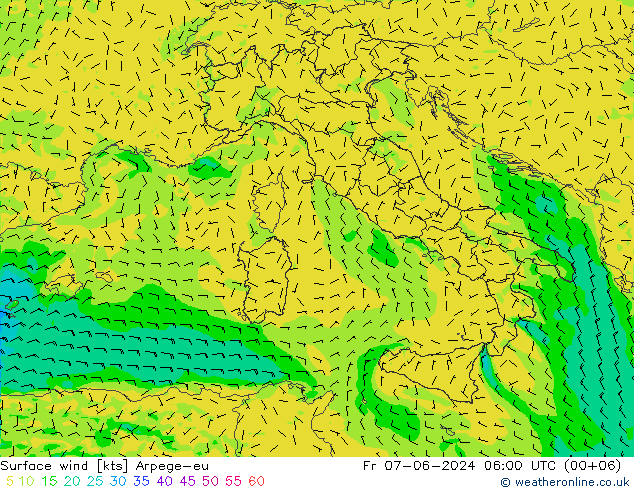 Vento 10 m Arpege-eu Sex 07.06.2024 06 UTC