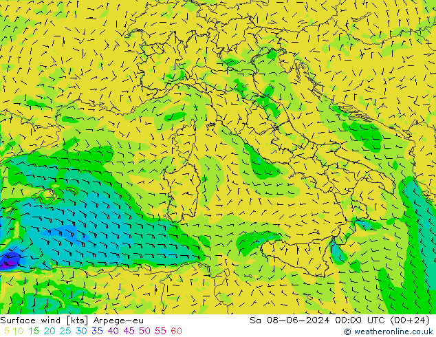 Vent 10 m Arpege-eu sam 08.06.2024 00 UTC