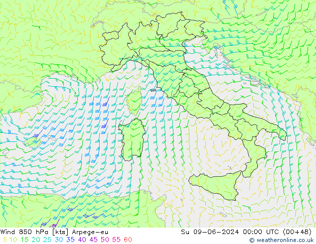 Wind 850 hPa Arpege-eu Su 09.06.2024 00 UTC