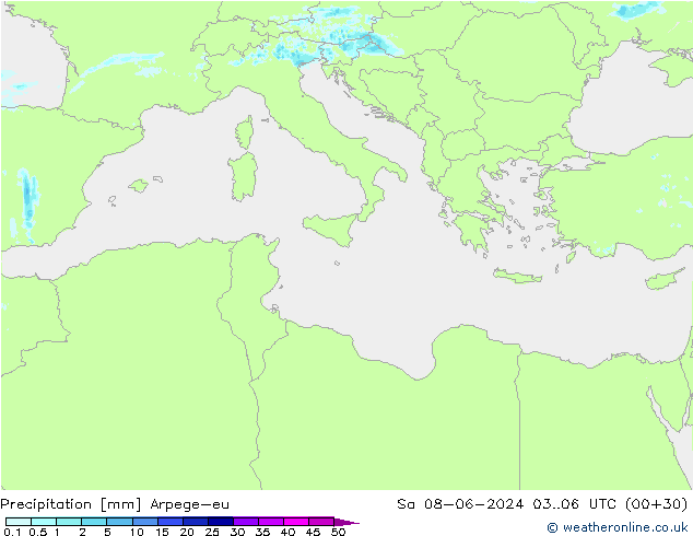 precipitação Arpege-eu Sáb 08.06.2024 06 UTC