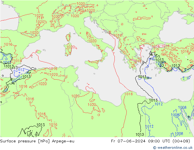 Surface pressure Arpege-eu Fr 07.06.2024 09 UTC