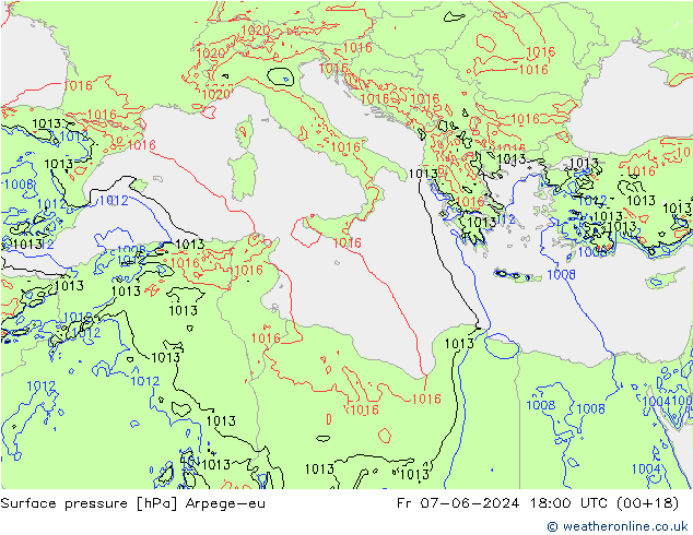 Surface pressure Arpege-eu Fr 07.06.2024 18 UTC