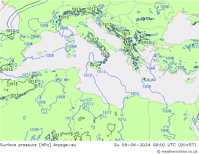 Surface pressure Arpege-eu Su 09.06.2024 09 UTC