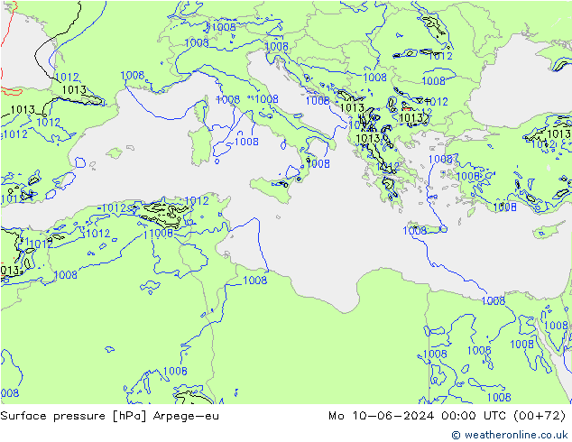 Presión superficial Arpege-eu lun 10.06.2024 00 UTC