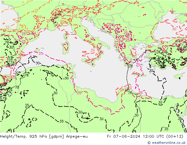 Height/Temp. 925 hPa Arpege-eu pt. 07.06.2024 12 UTC