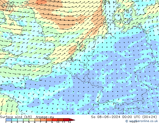  10 m (bft) Arpege-eu  08.06.2024 00 UTC
