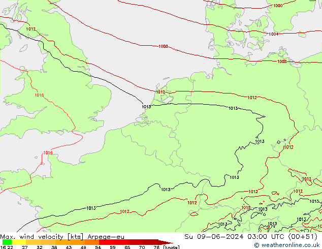 Max. wind velocity Arpege-eu  09.06.2024 03 UTC