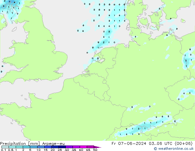 降水 Arpege-eu 星期五 07.06.2024 06 UTC