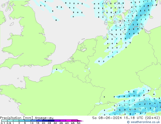 Srážky Arpege-eu So 08.06.2024 18 UTC