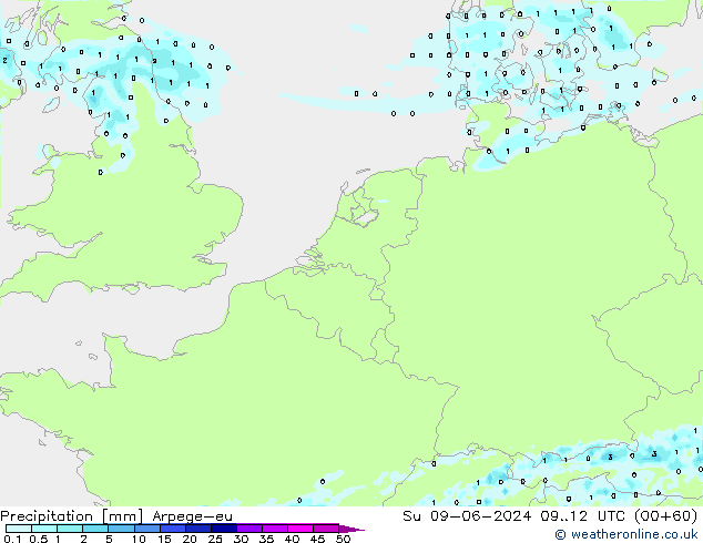 Precipitación Arpege-eu dom 09.06.2024 12 UTC