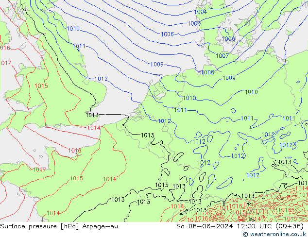 Surface pressure Arpege-eu Sa 08.06.2024 12 UTC