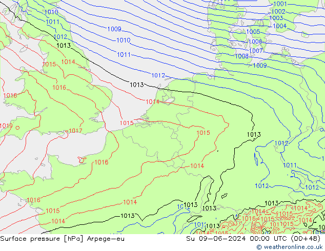 Luchtdruk (Grond) Arpege-eu zo 09.06.2024 00 UTC