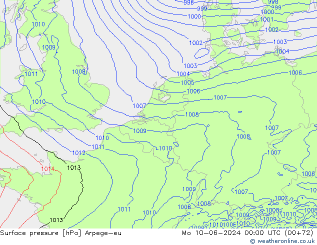 Luchtdruk (Grond) Arpege-eu ma 10.06.2024 00 UTC