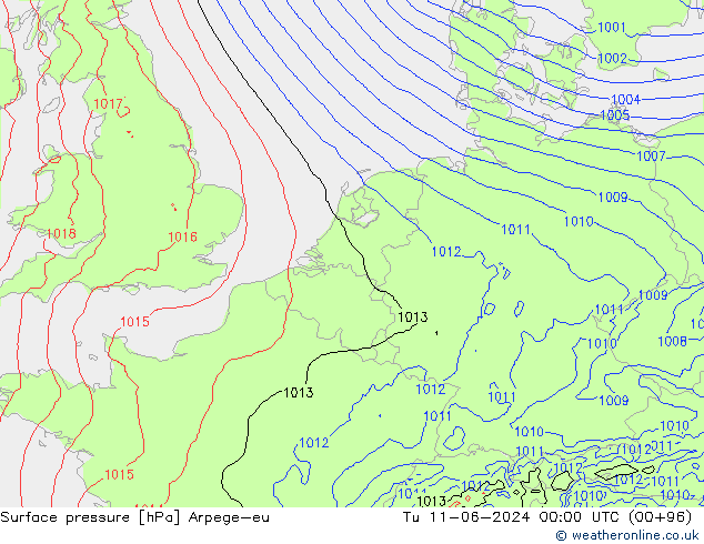 Surface pressure Arpege-eu Tu 11.06.2024 00 UTC