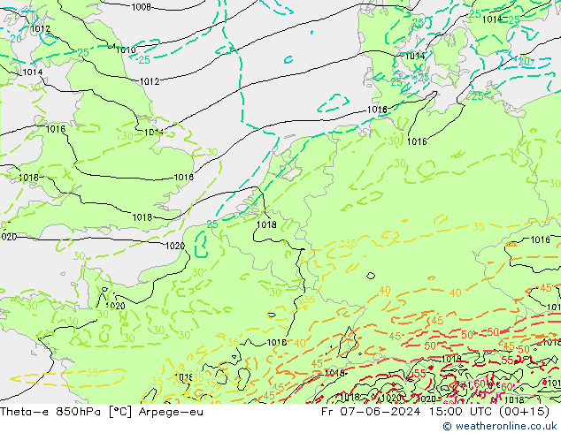 Theta-e 850hPa Arpege-eu Fr 07.06.2024 15 UTC