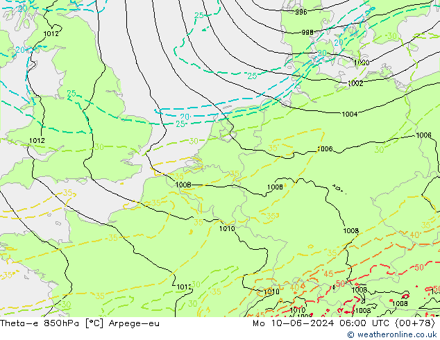 Theta-e 850hPa Arpege-eu Pzt 10.06.2024 06 UTC