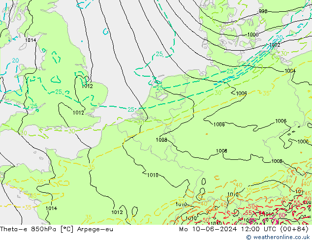 Theta-e 850hPa Arpege-eu Seg 10.06.2024 12 UTC