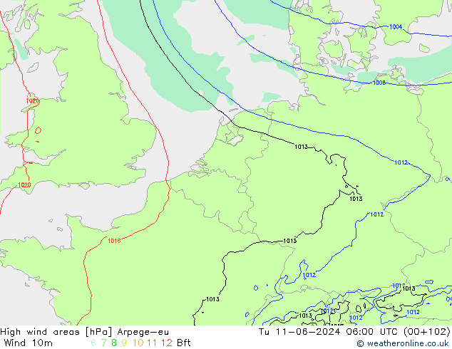 Windvelden Arpege-eu di 11.06.2024 06 UTC