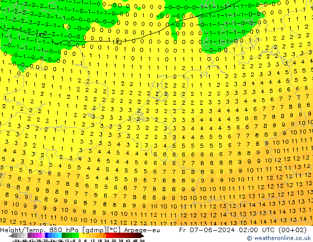 Height/Temp. 850 hPa Arpege-eu  07.06.2024 02 UTC