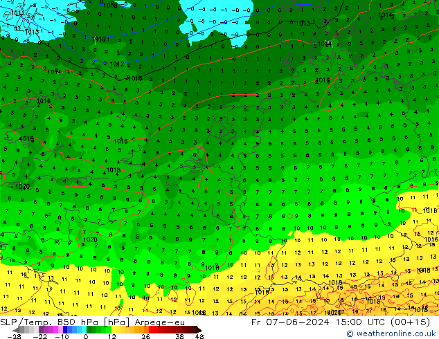 SLP/Temp. 850 hPa Arpege-eu Fr 07.06.2024 15 UTC