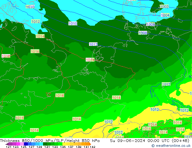 Schichtdicke 850-1000 hPa Arpege-eu So 09.06.2024 00 UTC