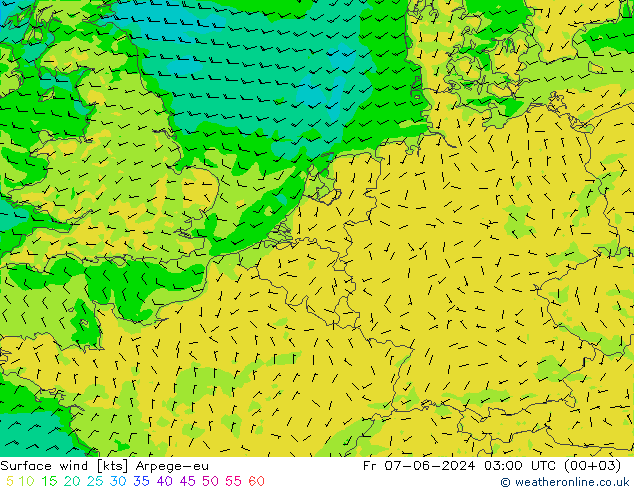 Wind 10 m Arpege-eu vr 07.06.2024 03 UTC