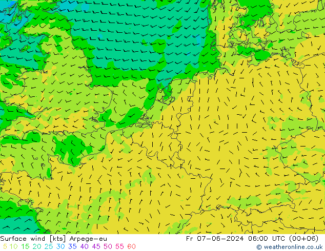 Vento 10 m Arpege-eu ven 07.06.2024 06 UTC