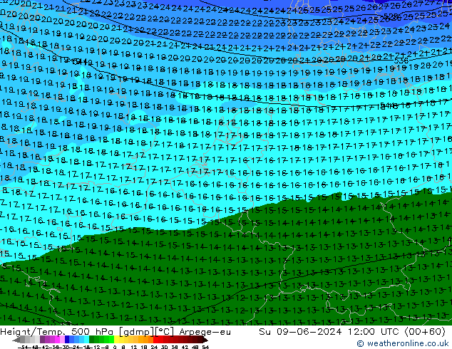 Height/Temp. 500 hPa Arpege-eu nie. 09.06.2024 12 UTC