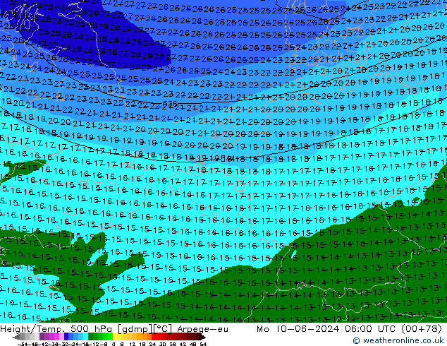 Geop./Temp. 500 hPa Arpege-eu lun 10.06.2024 06 UTC