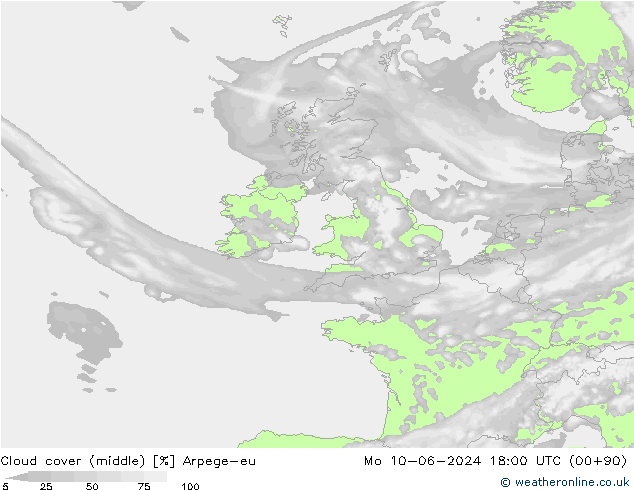 nuvens (médio) Arpege-eu Seg 10.06.2024 18 UTC