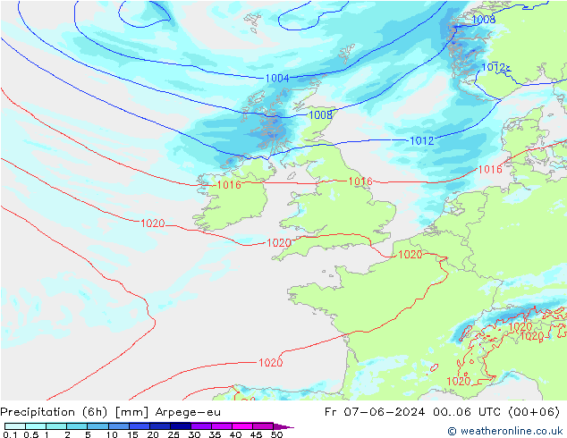 Precipitation (6h) Arpege-eu Pá 07.06.2024 06 UTC