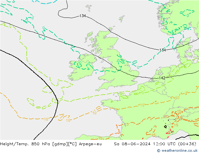 Yükseklik/Sıc. 850 hPa Arpege-eu Cts 08.06.2024 12 UTC