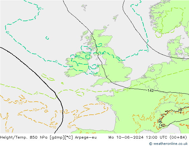 Height/Temp. 850 hPa Arpege-eu Seg 10.06.2024 12 UTC