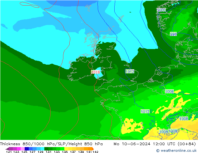 850-1000 hPa Kalınlığı Arpege-eu Pzt 10.06.2024 12 UTC