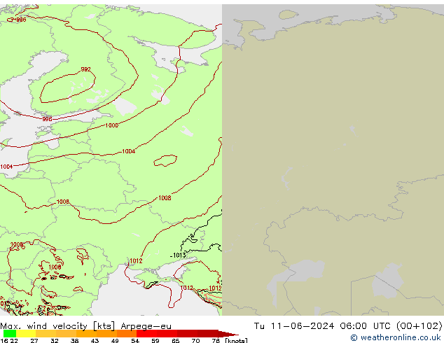 Max. wind velocity Arpege-eu  11.06.2024 06 UTC