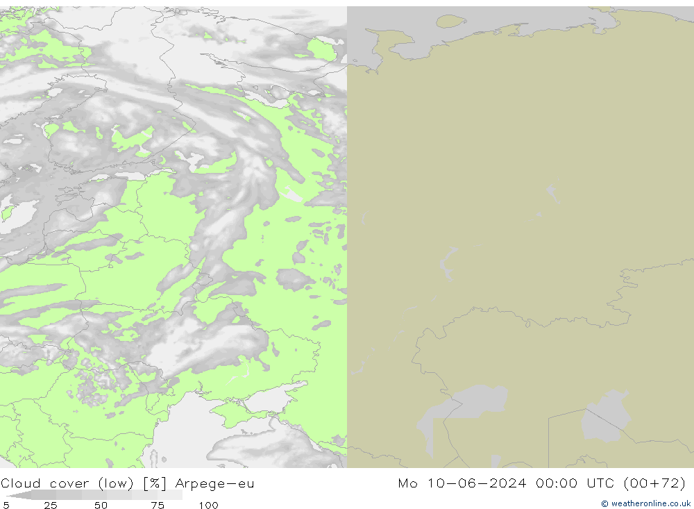 Bewolking (Laag) Arpege-eu ma 10.06.2024 00 UTC