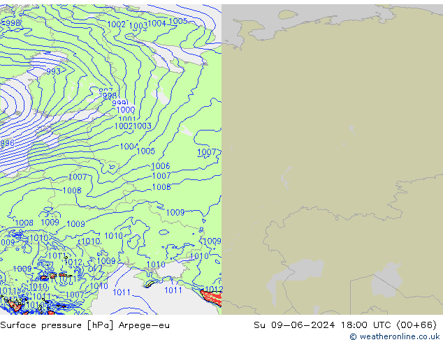 приземное давление Arpege-eu Вс 09.06.2024 18 UTC