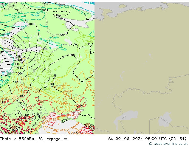 Theta-e 850hPa Arpege-eu Paz 09.06.2024 06 UTC