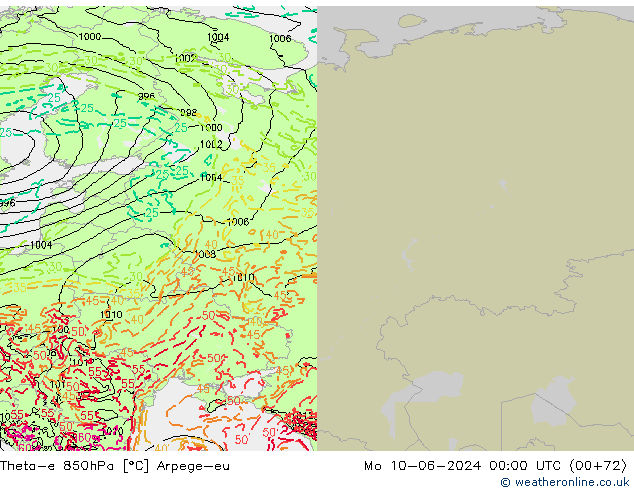 Theta-e 850hPa Arpege-eu Mo 10.06.2024 00 UTC