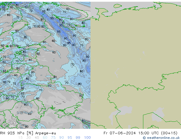 RH 925 hPa Arpege-eu Fr 07.06.2024 15 UTC