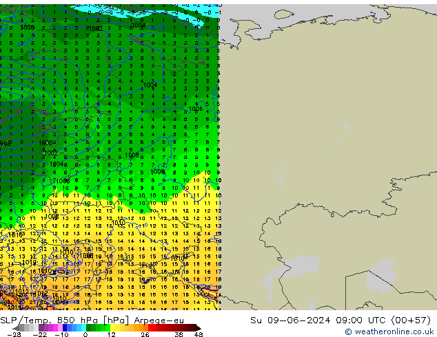 SLP/Temp. 850 hPa Arpege-eu  09.06.2024 09 UTC