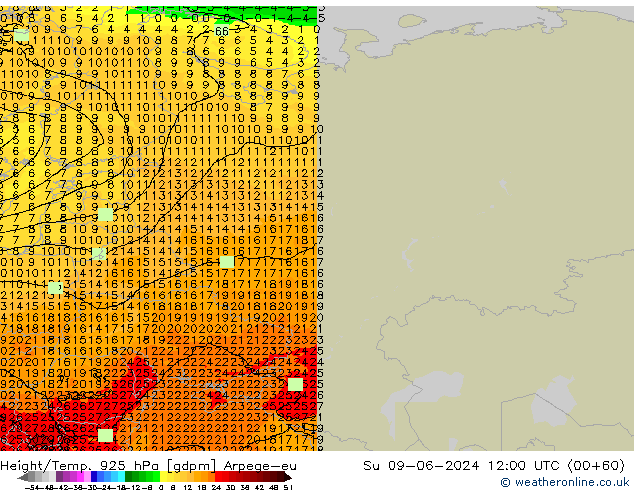 Height/Temp. 925 hPa Arpege-eu So 09.06.2024 12 UTC