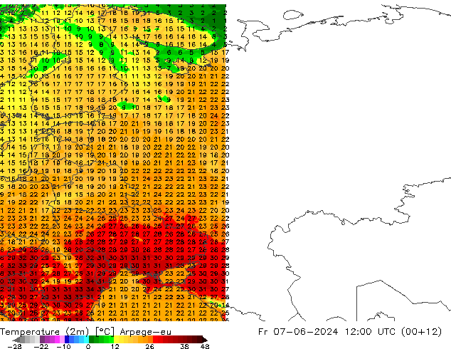 Temperatura (2m) Arpege-eu Sex 07.06.2024 12 UTC