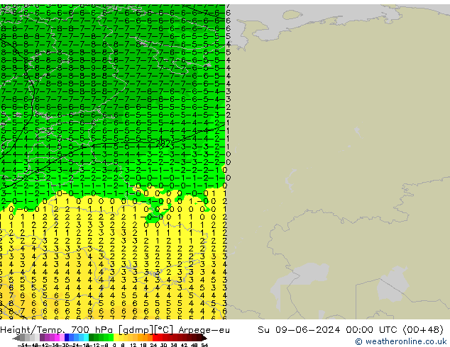 Height/Temp. 700 hPa Arpege-eu dom 09.06.2024 00 UTC