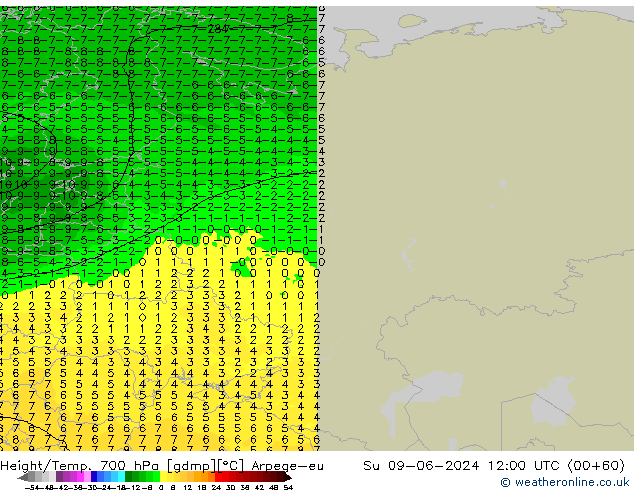 Hoogte/Temp. 700 hPa Arpege-eu zo 09.06.2024 12 UTC