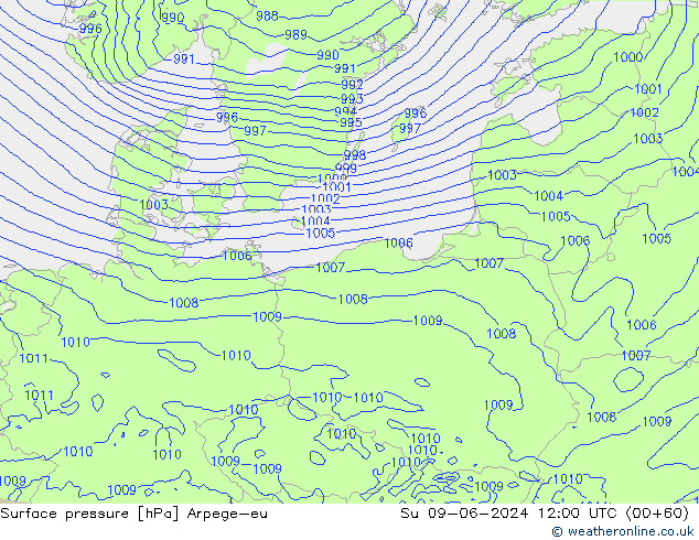 Surface pressure Arpege-eu Su 09.06.2024 12 UTC