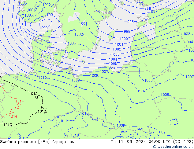 приземное давление Arpege-eu вт 11.06.2024 06 UTC