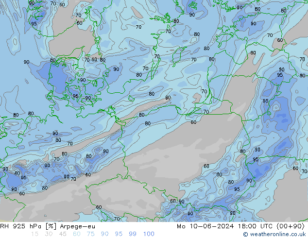 925 hPa Nispi Nem Arpege-eu Pzt 10.06.2024 18 UTC