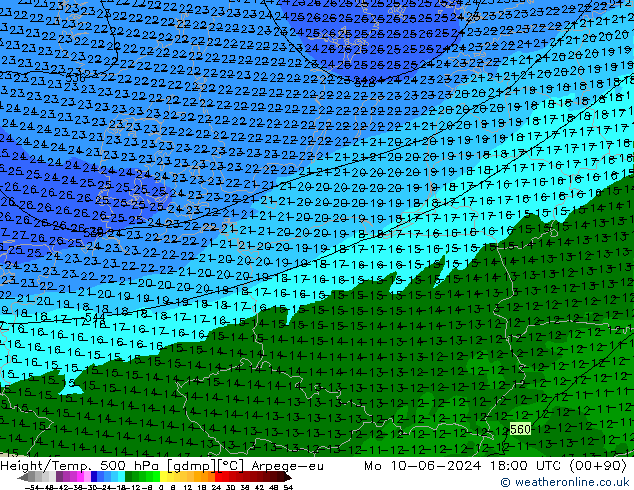 Height/Temp. 500 hPa Arpege-eu Mo 10.06.2024 18 UTC